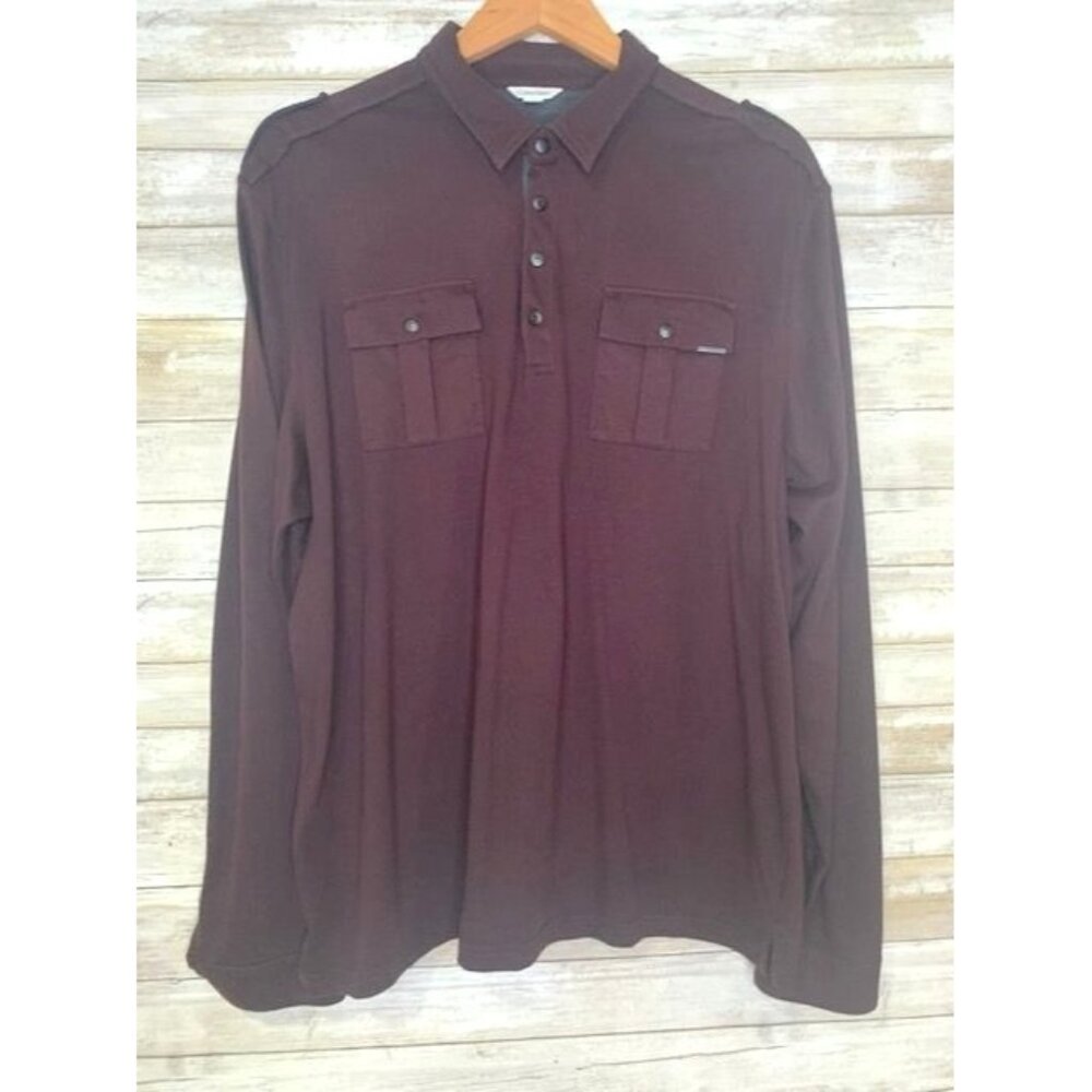 Calvin‎ Klein Men's Brown Long Sleeve Polo Shirt XL